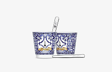 Набор из 2 фарфоровых чашек и 2 серебряных палочек для размешивания Bialetti SETBLUCP